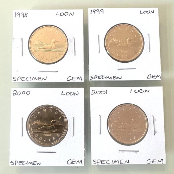 1998, 1999, 2000, 2001 Canada Specimen Finish $1 Dollar Loons! - Picture 1 of 10